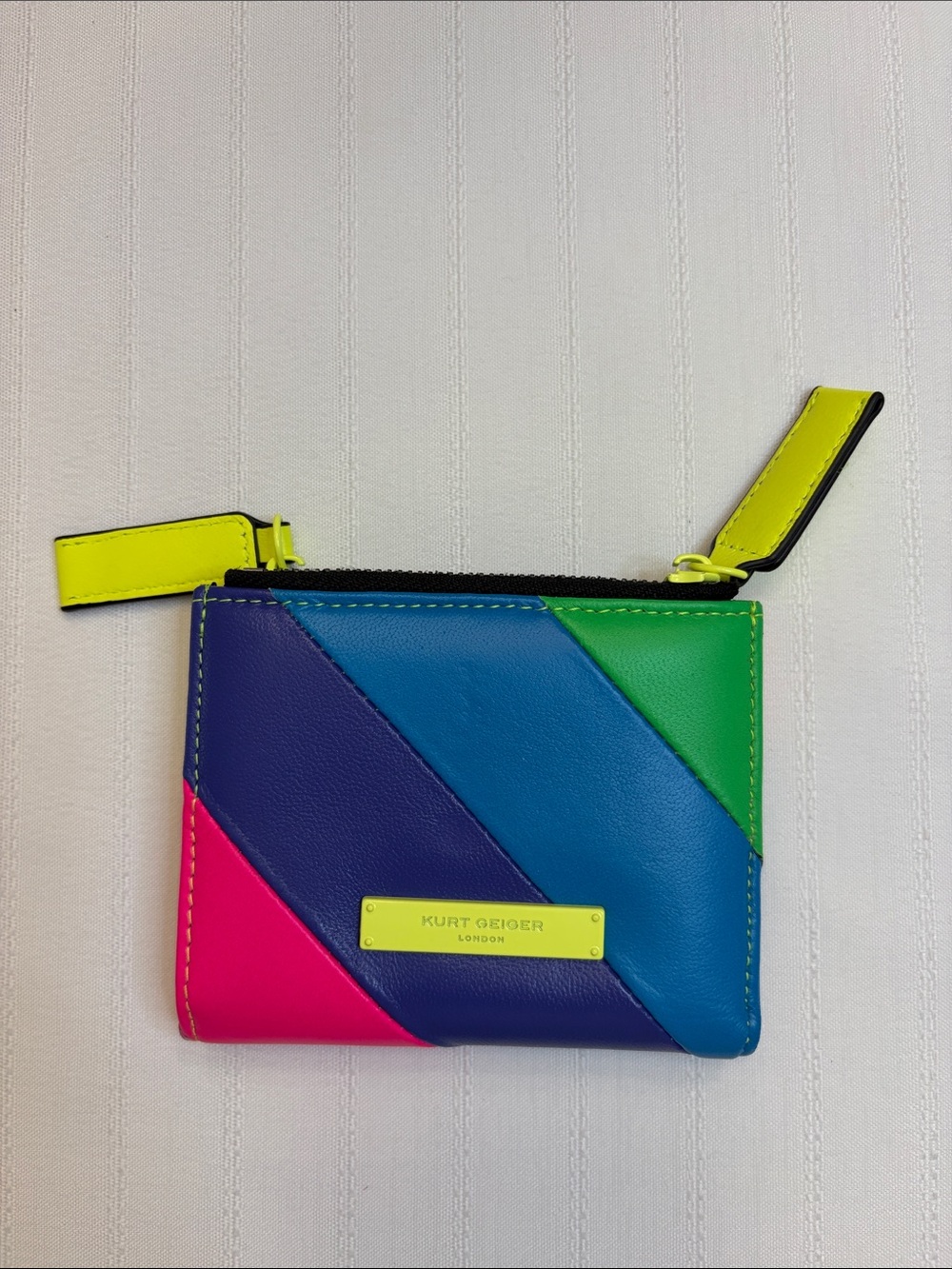 Kurt Geiger Neon Colorblock Leather Zip Card Pouch
